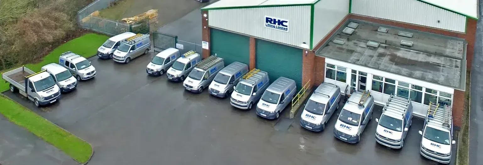An aerial view of RHC's head office in Bristol, with RHC vans parked outside