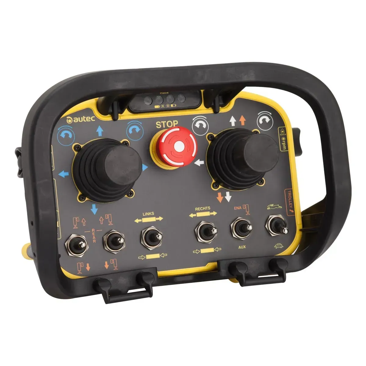 An aerial view of a DJR transmitting unit, so that the layout of the buttons can be seen