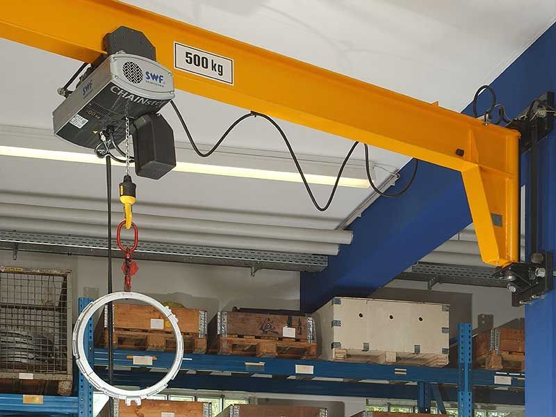 A 500kg jib beam with an electric chain hoist attached
