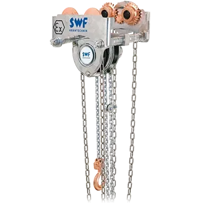 A CRAFTster EX SWF wire rope hoist, showing the chains