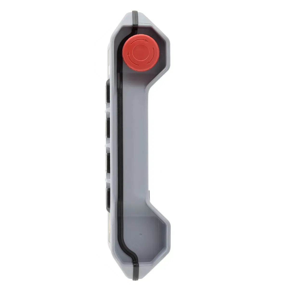 Side on image of an AUTEC LK NEO ATEX remote, showing the red e-stop button