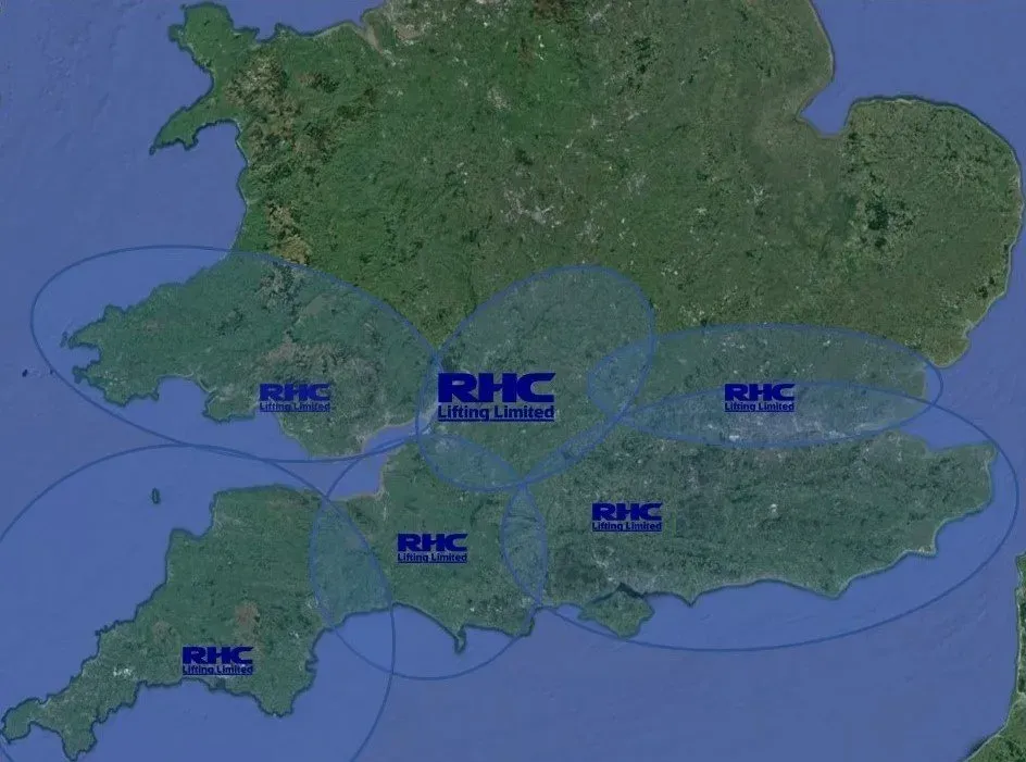 Map, to show RHC Lifting service areas: Bristol, London, Southampton, South Wales, Yeovil, Plymouth