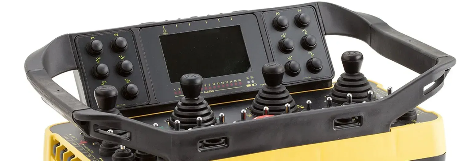 Close up of the joysticks on a radio remote