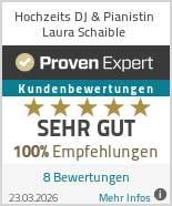 Proven Expert Bewertungs-Siegel von Hochzeits DJ & Pianistin Laura Schaible