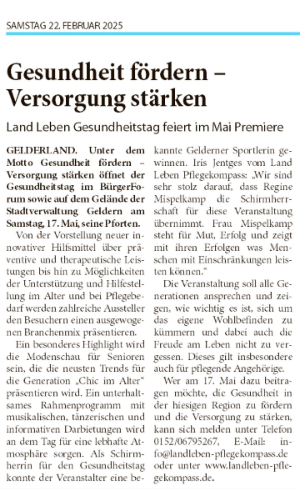 Vorabbericht Vorabbericht in den Niederrhein Nachrichten am 22.02.2025