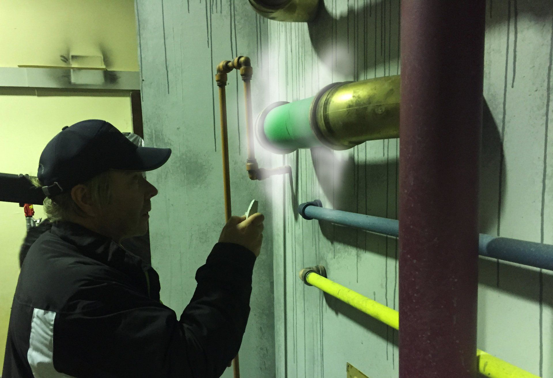 FilmSFX miniature wireless remote fog machine incorporated into set for steam or smoke effects