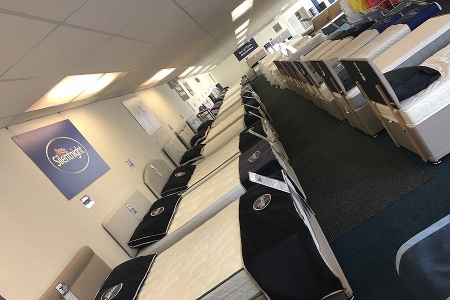 A picture of the spacious 5000 square foot retail showroom displaying over 30 different types of beds and mattresses for you to try A picture of the spacious 5000 square foot retail showroom displaying over 30 different types of beds and mattresses for you to try