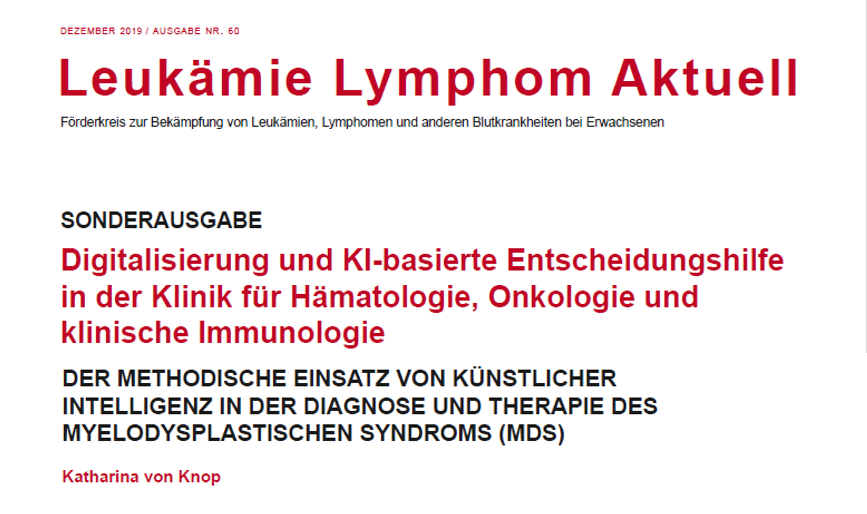 Artikel: Der methodische Einsatz von künstlicher Intelligenz in der Diagnose und Therapie des Myelodyplastischen Syndroms (MDS) künstliche Intelligenz, Machine Learning, Trustworthiness AI, Digital Trust