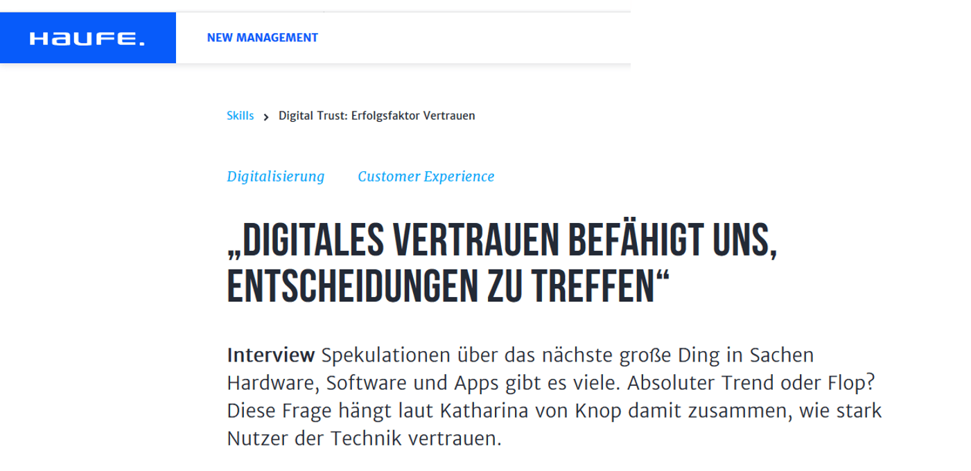 Interview geführt von Haufe mit Dr. Katharina von Knop Katharina von Knop, Katharina Knop, New Management, Digitale Vertrauensbildung,