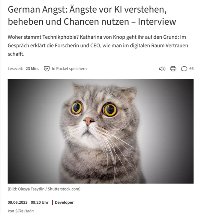 Digitales Vertrauen, KI Angst, Experte Vertrauen in künstliche Intelligenz, Katharina von Knop, Digital Trust Expert, Digital Trust Buidling, Angnst vor KI nehmen, Künstliche Intelligenz Angst abbauen