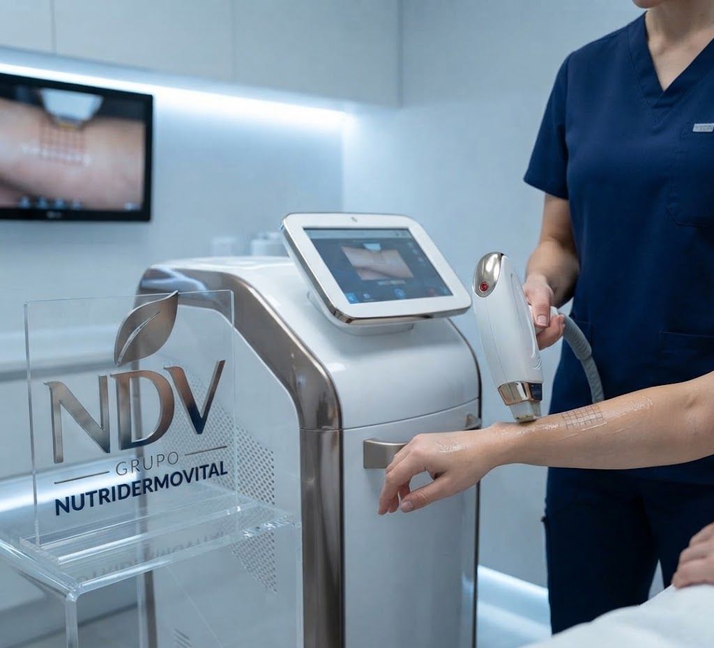 Demostración de equipo profesional de depilación láser en clínica estética Grupo NutriDermoVital