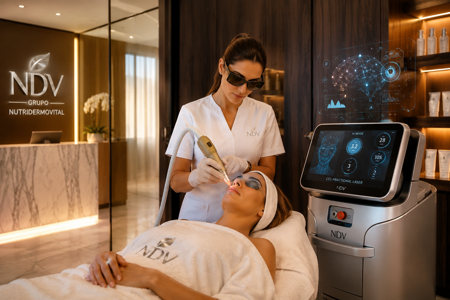 Tratamiento con tecnología láser e inteligencia artificial en clínica de aparatología estética profe