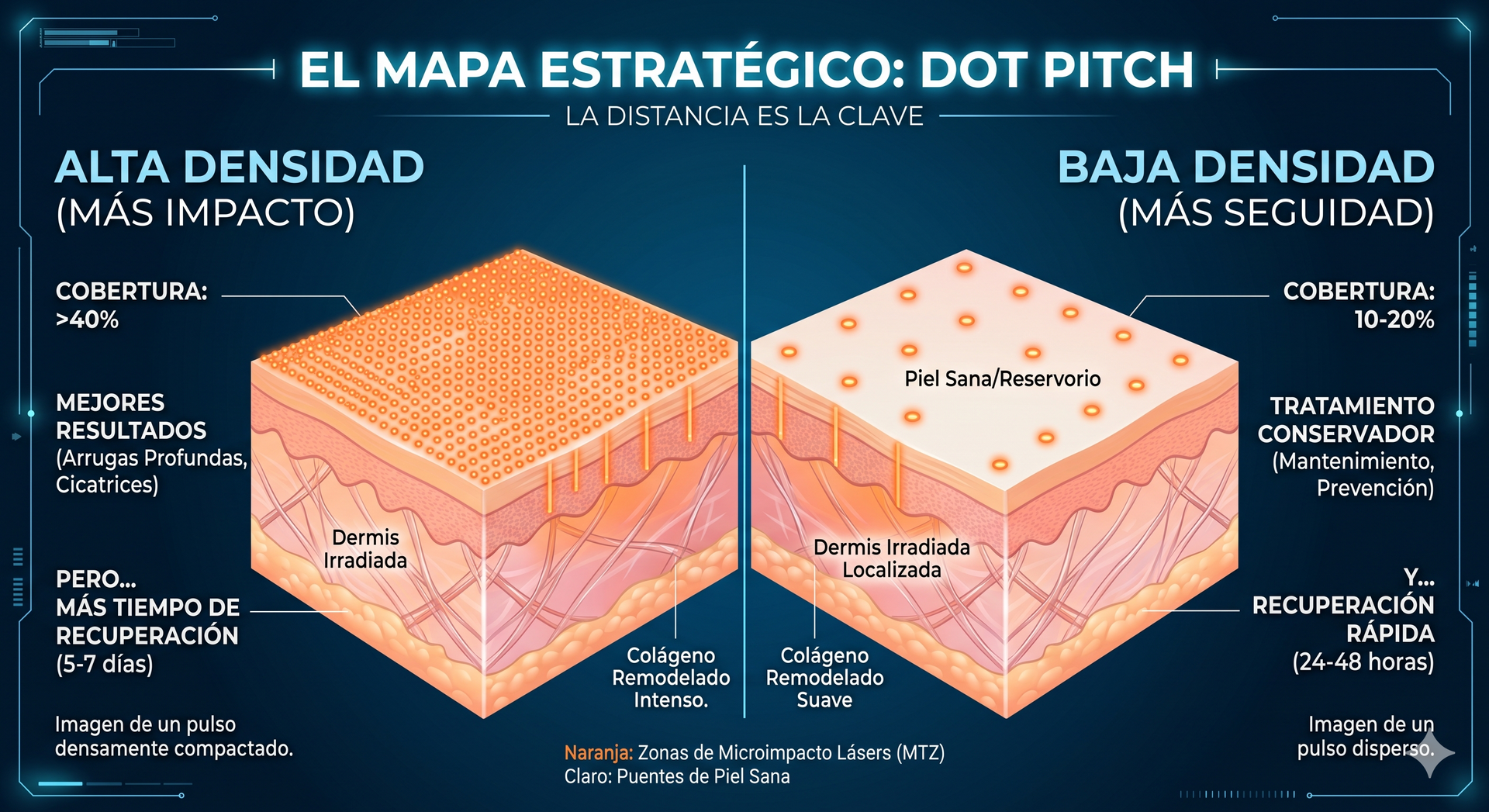 patrón de puntos láser muy juntos (Alta Densidad), lo que representa un tratamiento más intenso pero con menos puntoslaser, dotpicht, nutridermovital, juancopovi, skinshineiberica, gruponutridermovital