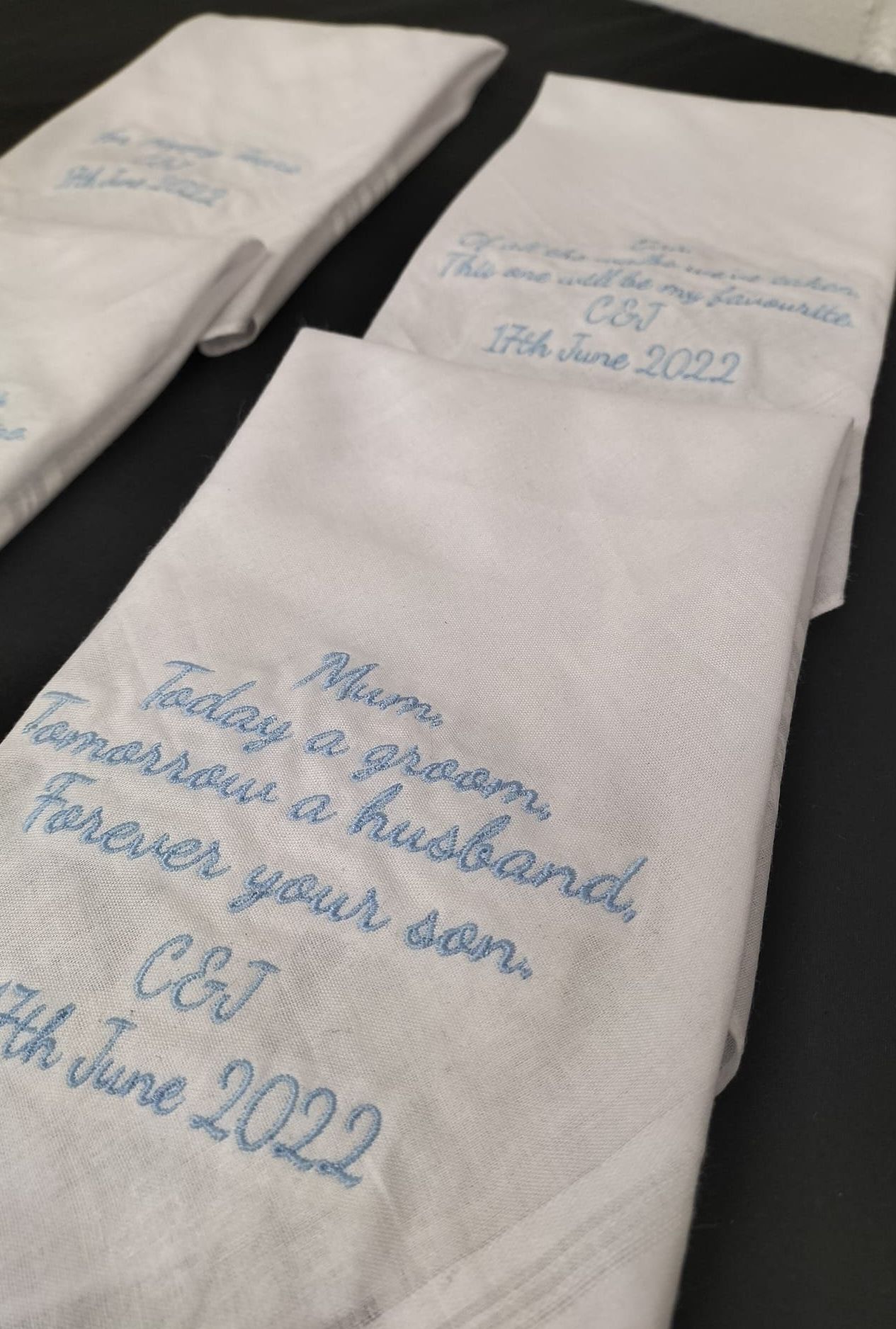 embroidered wedding handkerchiefs, monogrammed hankies, wedding embroidery