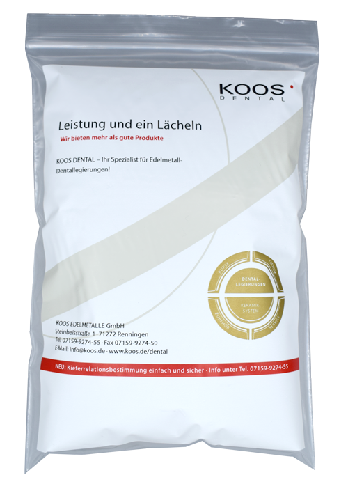 Dentalbeutel bedruckt mit einem Kundenlogo - Motiv weiß CMYK und Gold