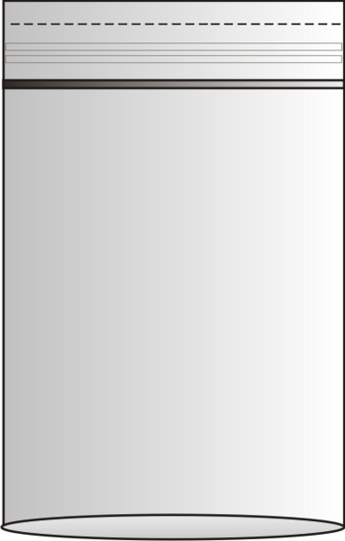 Skizze eines Beutels mit Druckverschluss und offen Boden