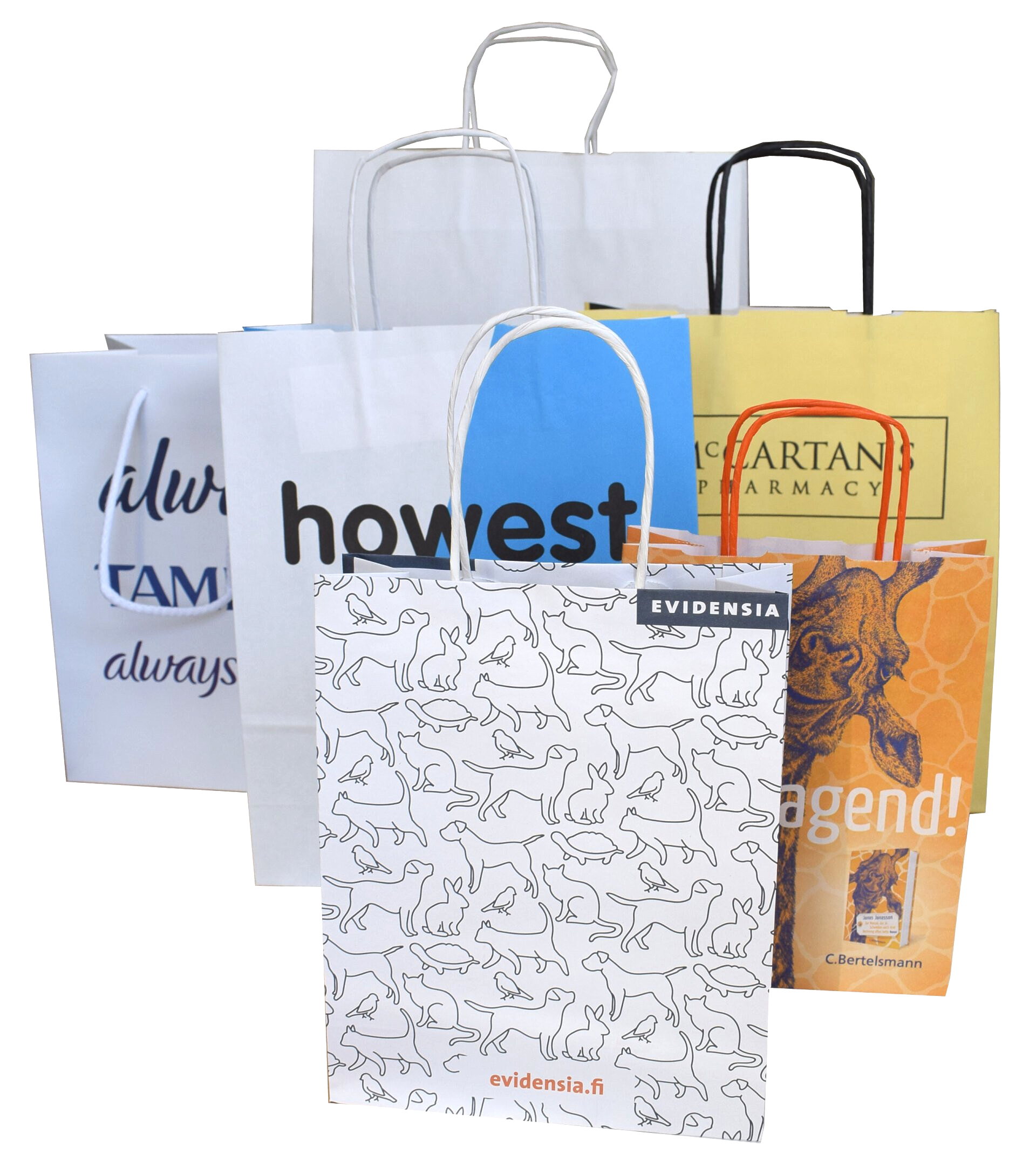 Tragetaschen aus Kraftpapier braun + weiß