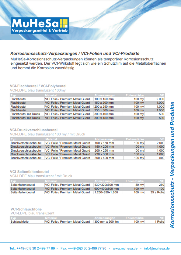 Programauszug zum download Downloaddatei Artikelübersicht für VCI Verpackungen