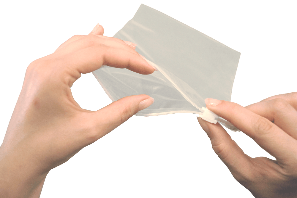 Gleitverschlussbeutel mit weißem Zipper