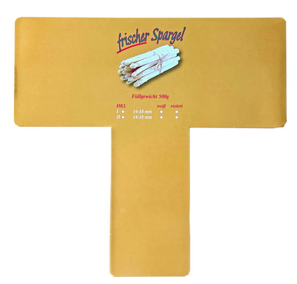 Spargelbanderolen aus Papier mit einem orangefarbenem Motivdruck