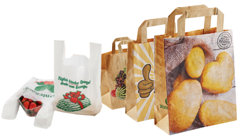 Tragetaschen aus Papier und Hemdchen Tragetaschen für Obst und Gemüse