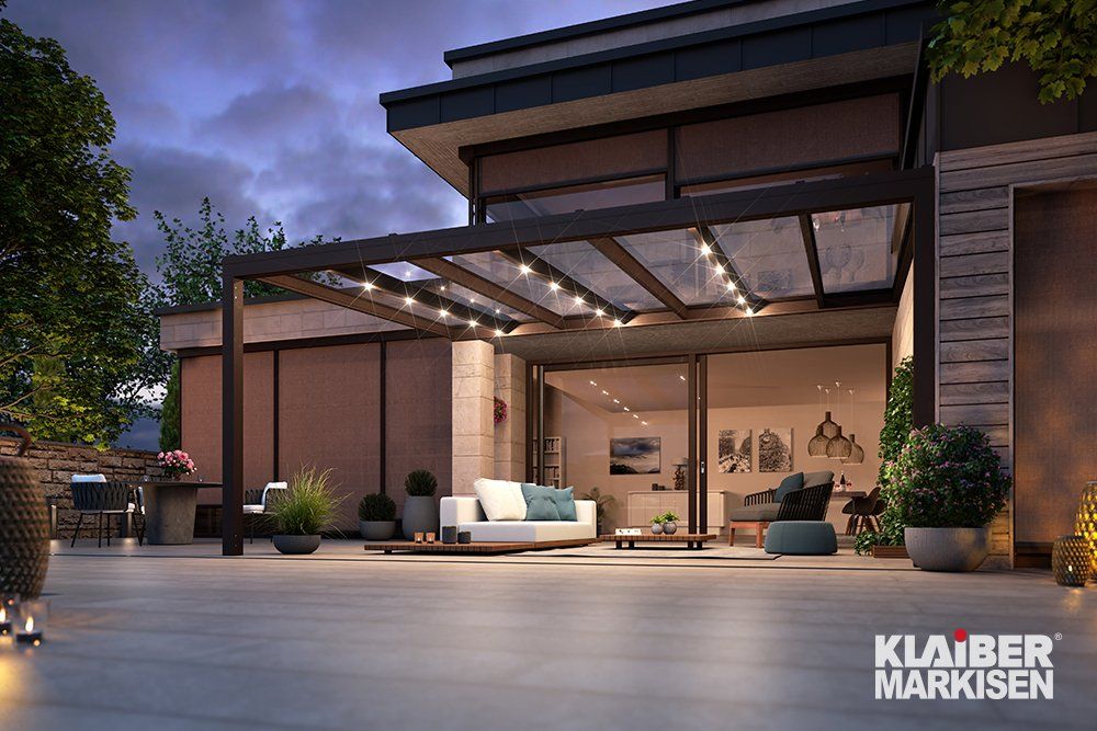 Klaiber Terrassendach bei LS Sonnenschutz in Groß-Umstadt kaufen. Sicht-, Sonnen- und Wetterschutz für Ihre Terrasse. Wir beraten Sie gerne zu verschiedenen Modellen und Farben im Raum Darmstadt, Dieburg, Frankfurt, Aschaffenburg, Odenwald. Klaiber Glas Terrassendach, Wandmontage, optimaler Schutz vor Wind, Regen und Sonne, Link zu Produktseite Überdachungen