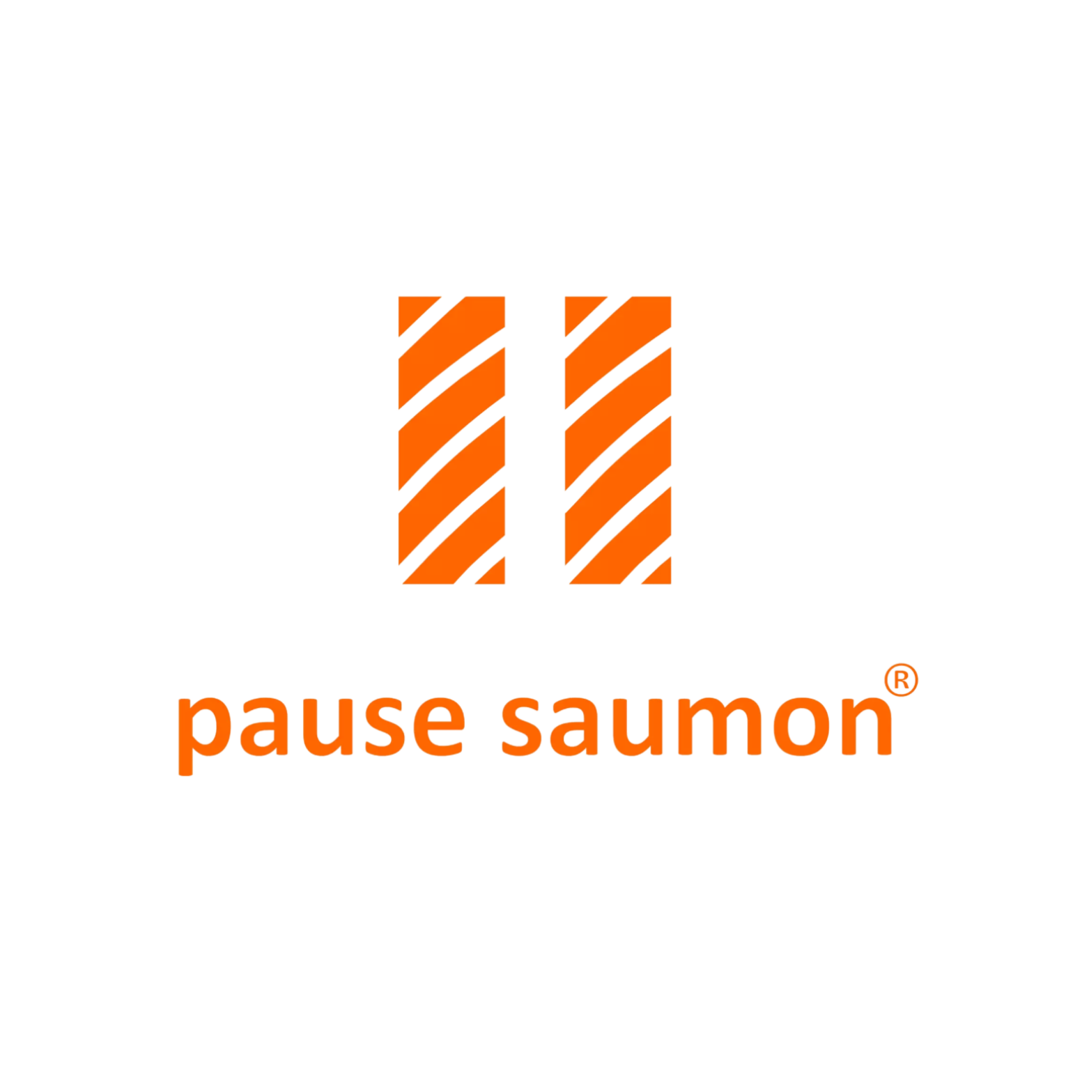 Logo entreprise pause saumon avec deux barres horizontales parallèles orange avec design remplissage en forme de chair de saumon