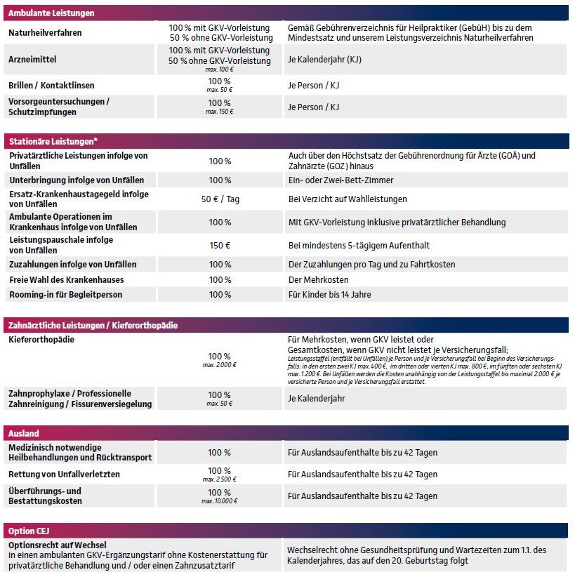 Tabelle Leistungen CEJ + CEZP