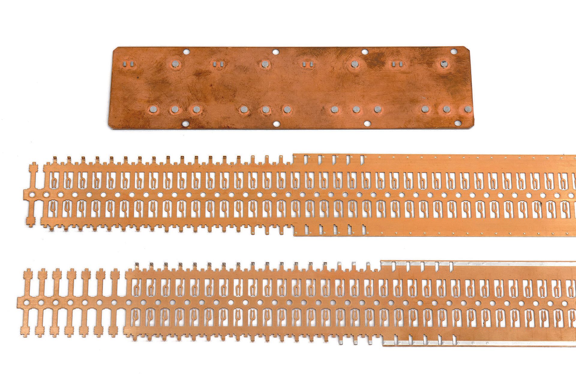 Picture of steps of producing stamped contacts in thin sheet metal
