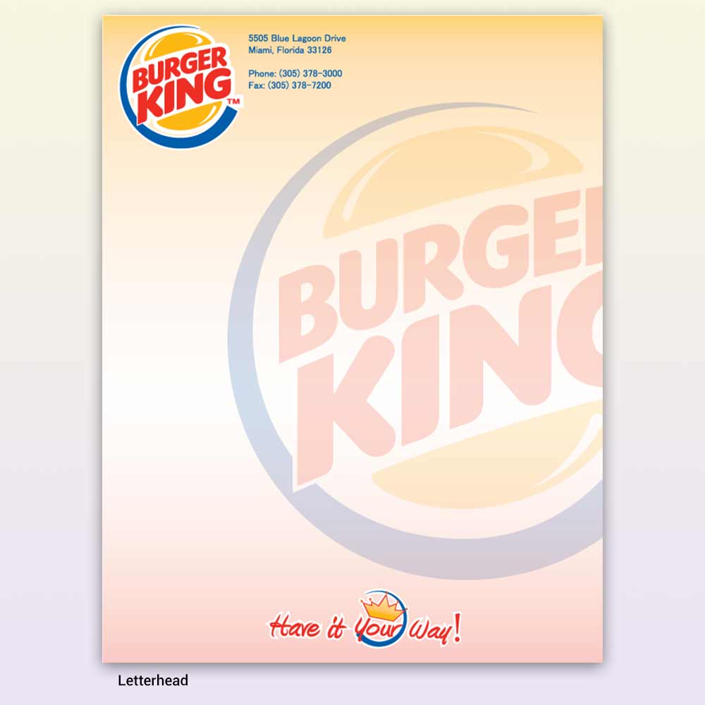 Burger King Stationery Letterhead