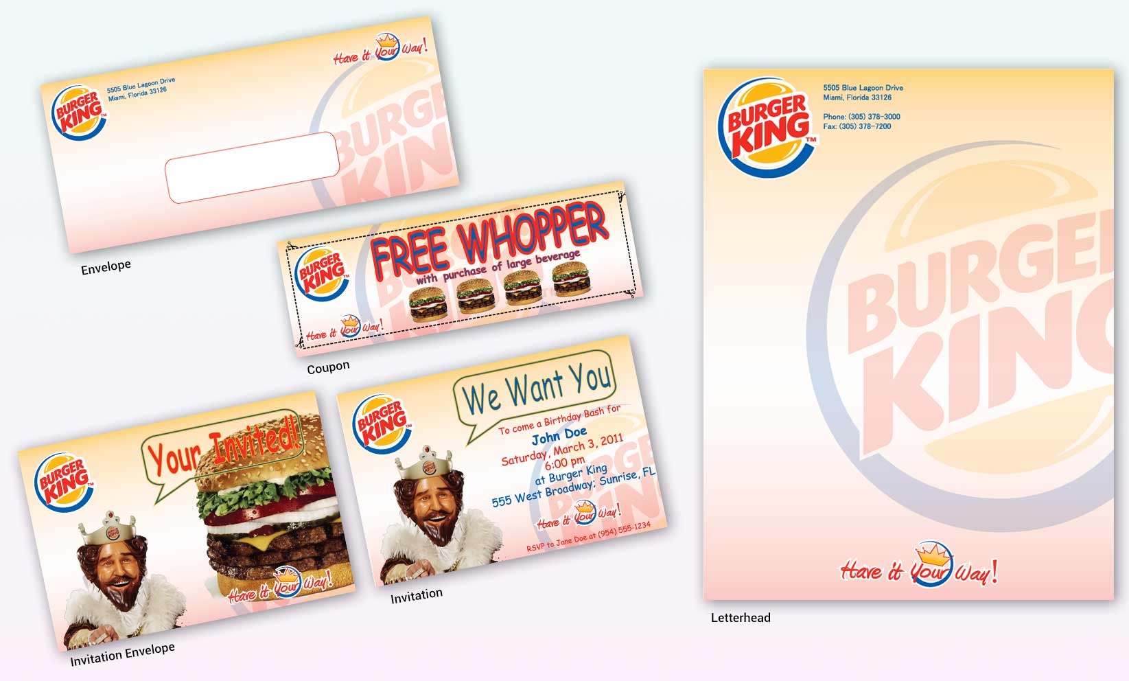 Burger King Stationery Set created in 2011