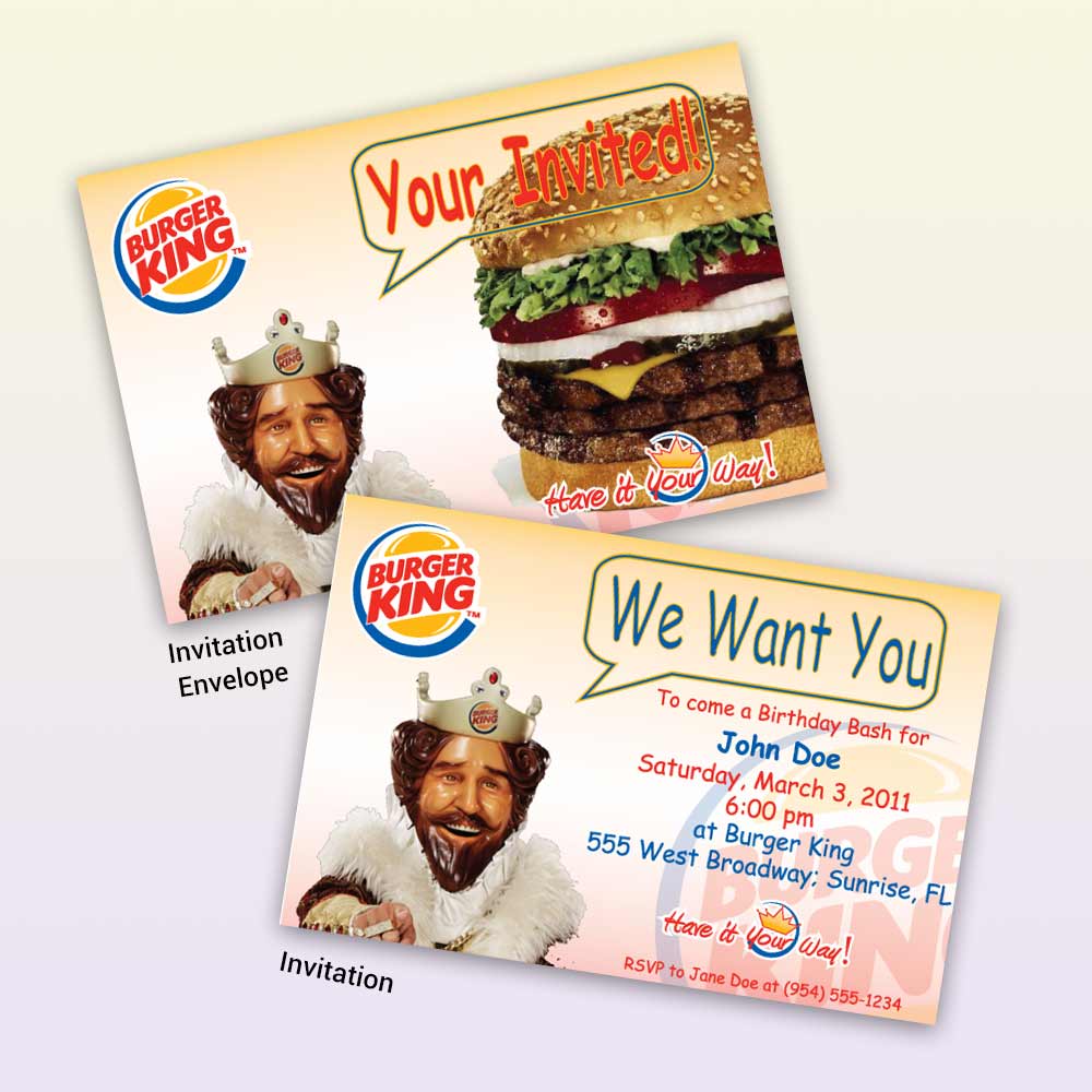 Burger King Stationery Invitation and Enevlope