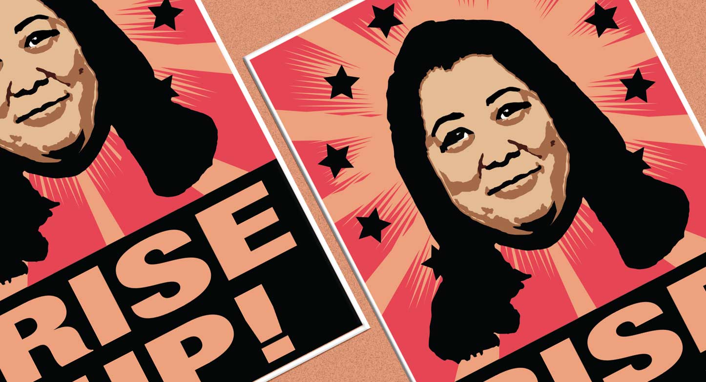 close up of sandra from superstore rise up poster mockups