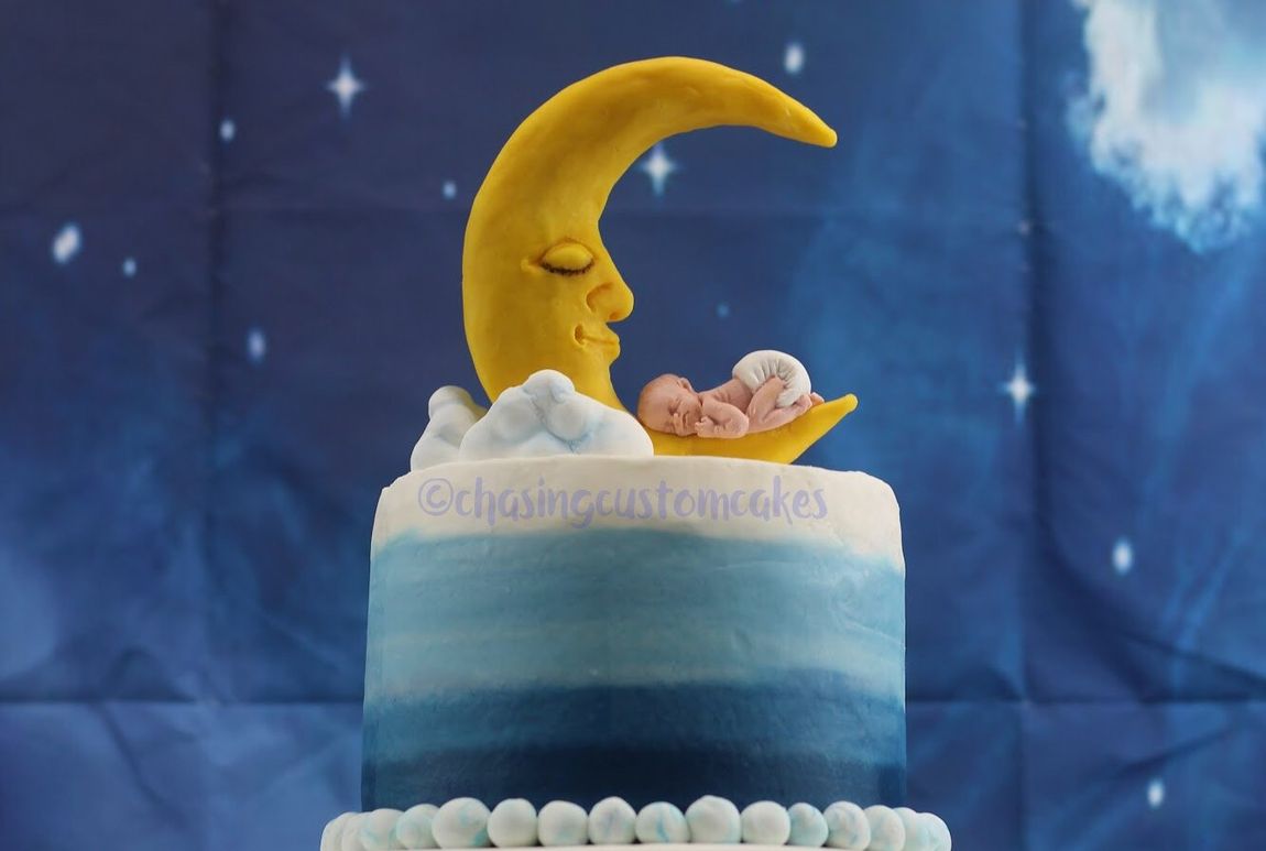 Moon and stars baby shower cake
