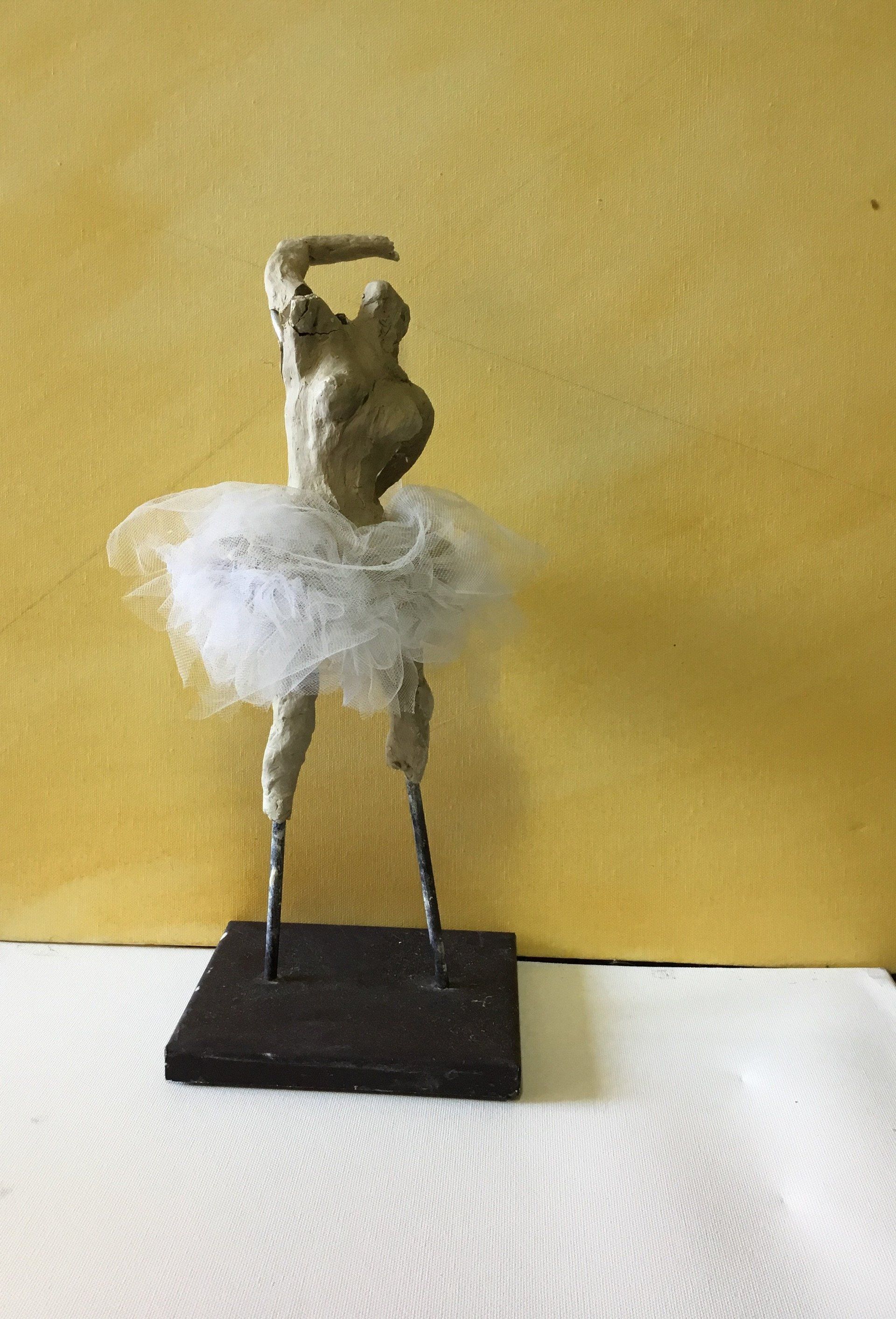 ballet dancer sculpture, clay, metal