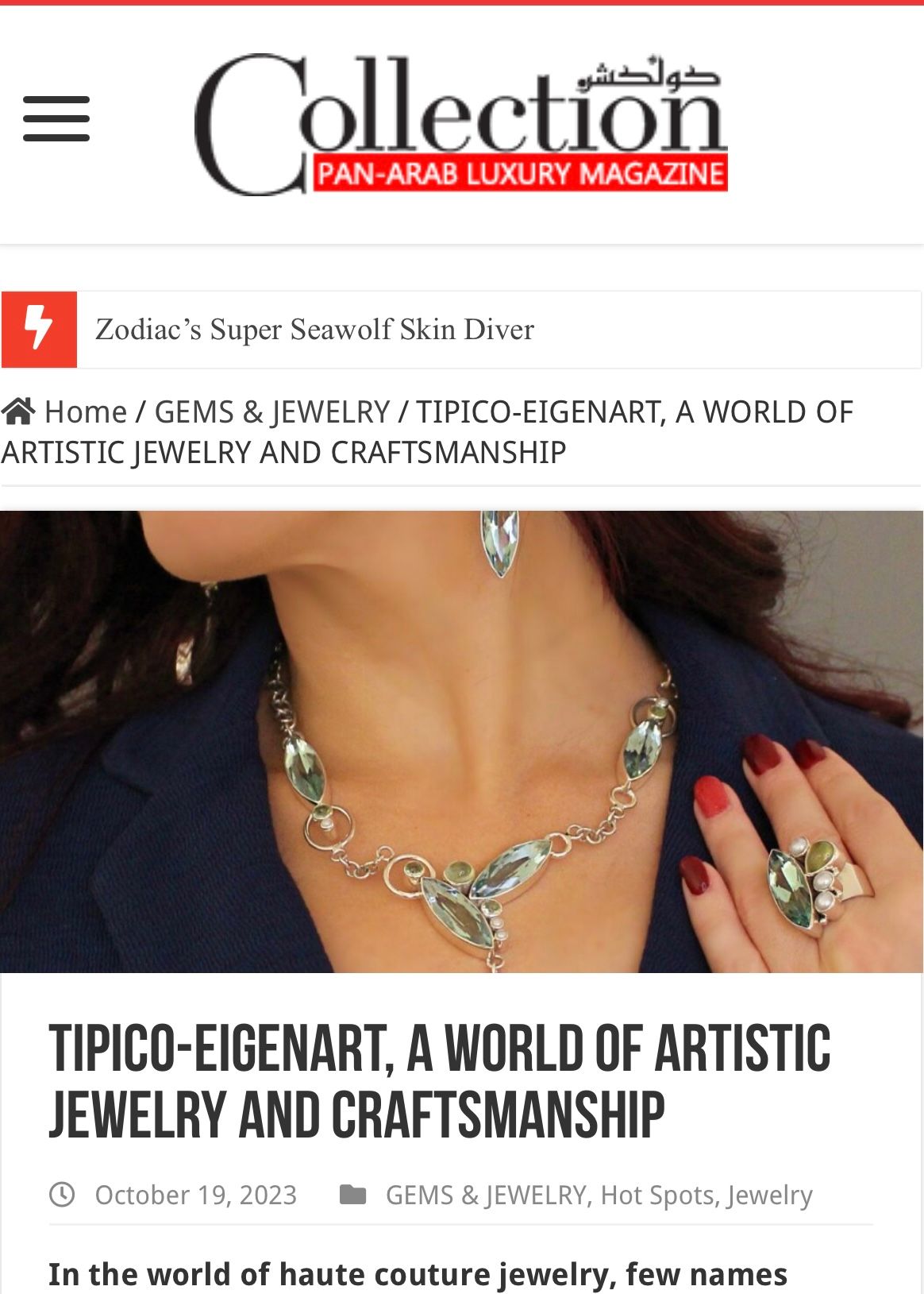 Tipico Eigenart Schmuck in internationalem Luxusmagazin