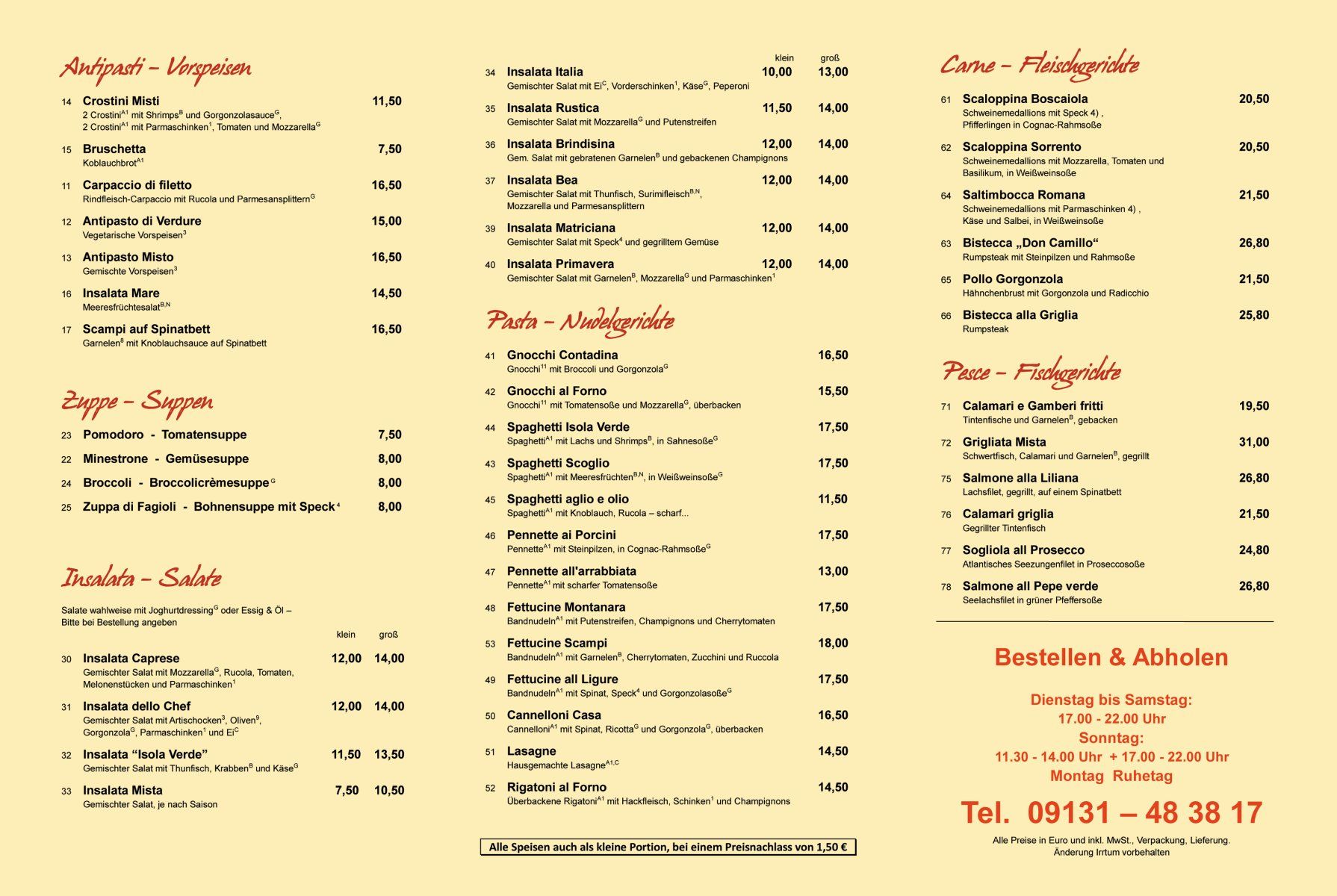 menu for take away - Isolaverde-Erlangen.de
