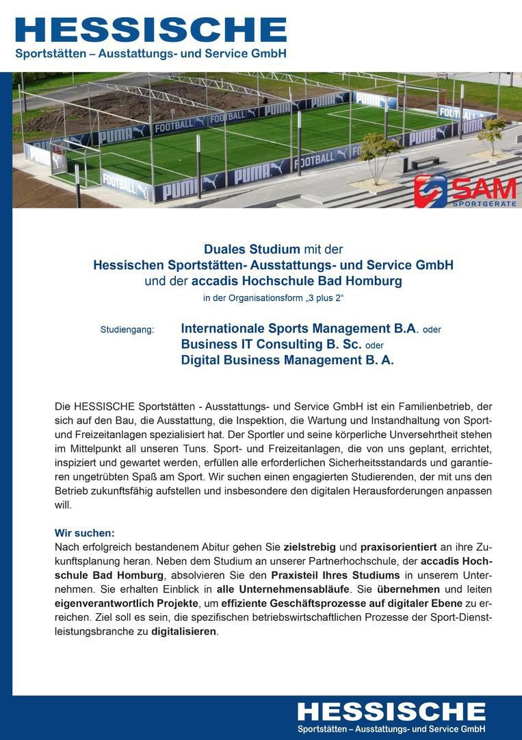 Stellenausschreibung für ein duales Studium bei den Hessischen Sportstätten