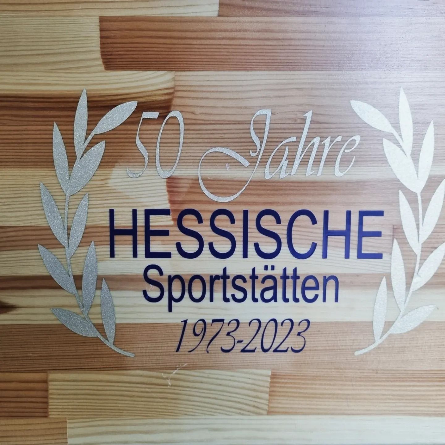 50 Jahre Hessische Sportstätten auf einen Sprungkasten gedruckt