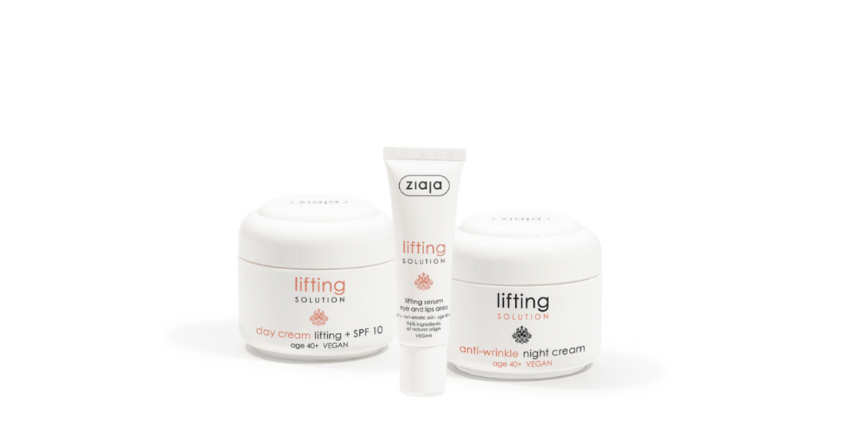 Lifting Solution - Pflegelinie für reife Haut. Das Set enthält eine Tagescreme, eine Nachtcreme und ein Serum für straffere und glattere Haut. Die Produkte sind mit wertvollen Inhaltsstoffen wie Hyaluronsäure, Kollagen und Elastin angereichert und versorgen die Haut intensiv mit Feuchtigkeit. Ideal für anspruchsvolle Haut, die nach einer intensiven Anti-Aging-Pflege sucht.