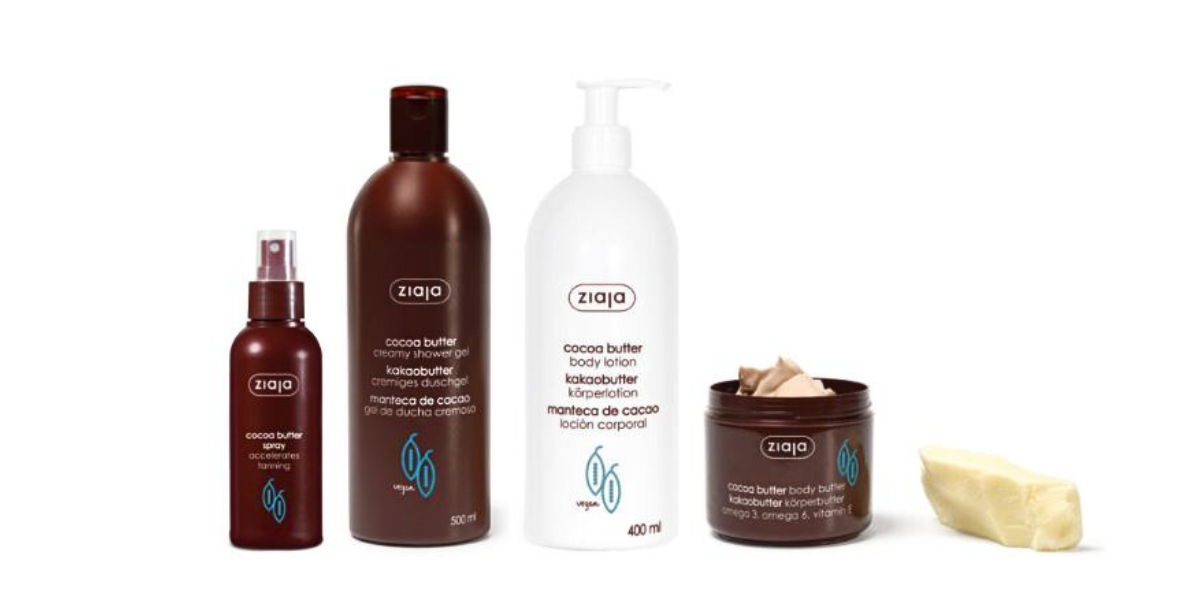 Kakao-Linie: Feuchtigkeitsspendende Pflegeprodukte auf Basis von Kakaoextrakt, ideal für trockene Haut.