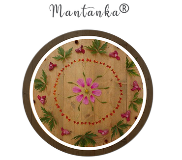 Mandala gelegt mit  Blüten und Grün - Linkbild zu Mantanka ®