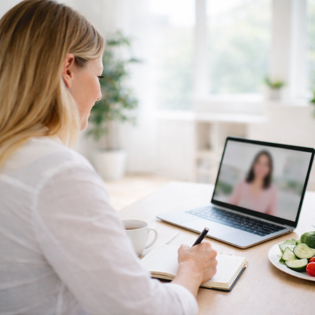 Ernährungsberaterin bietet Online-Ernährungsberatung per Video an.