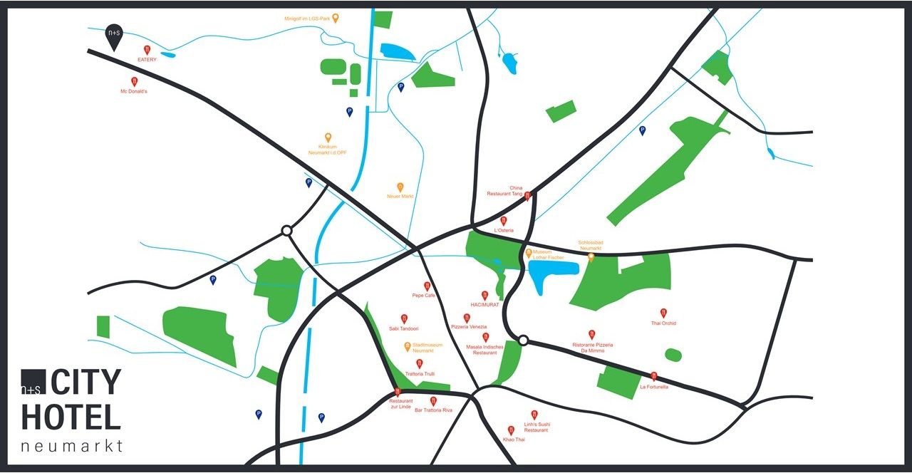Stadtplan Neumarkt und Position des Cityhotel Neumarkt