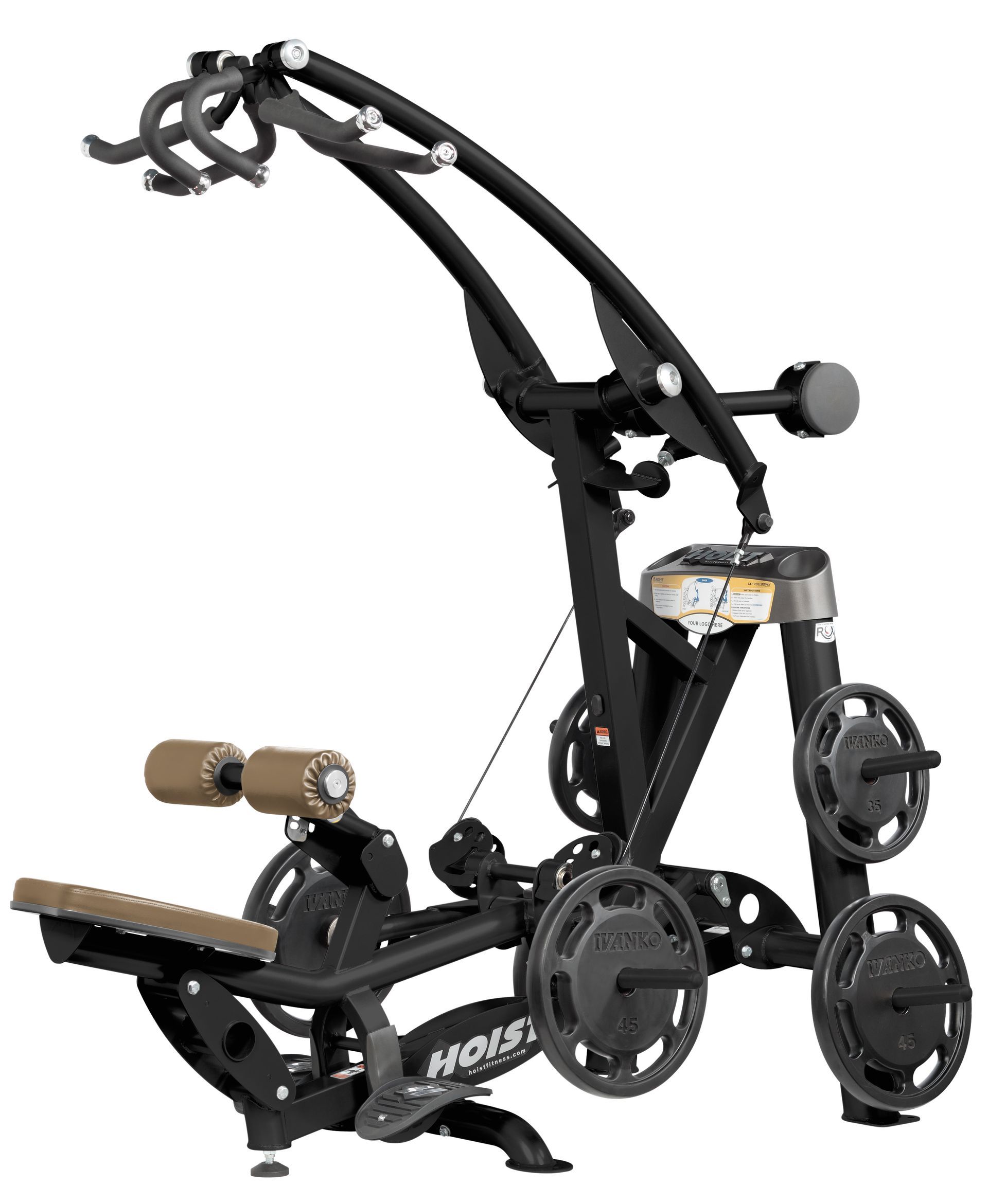 Hoist RPL-5201 Roc-It Plate Loaded Lat Pulldown Black Frame with Tan upholstery