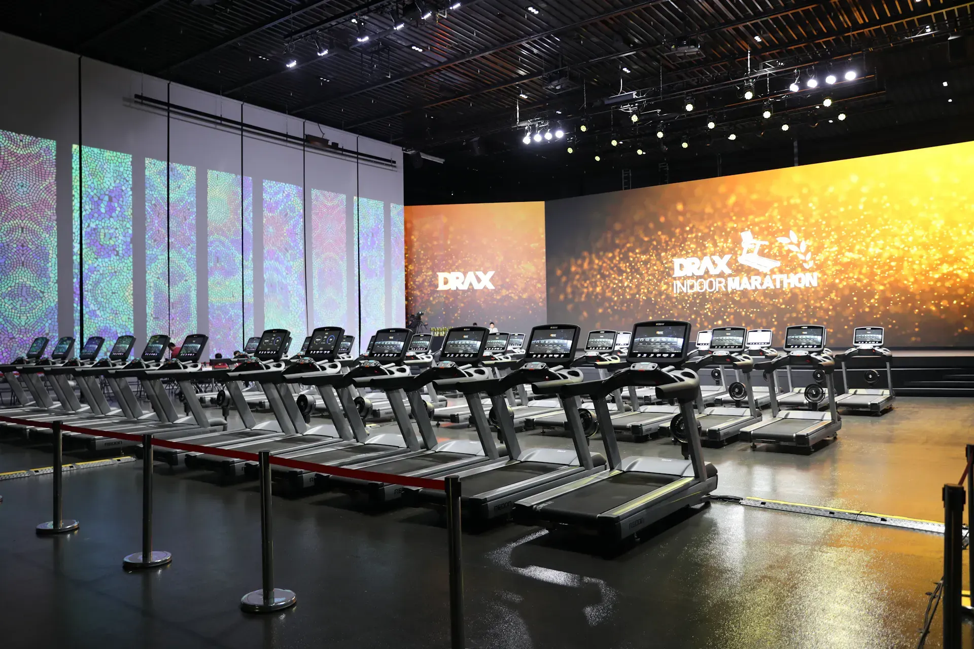 Drax Treadmills with Speedsync before the start of the Indoor marathon