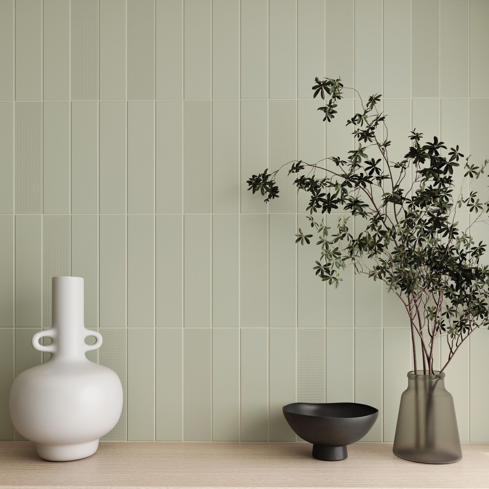 Fabric sage used on a feature wall