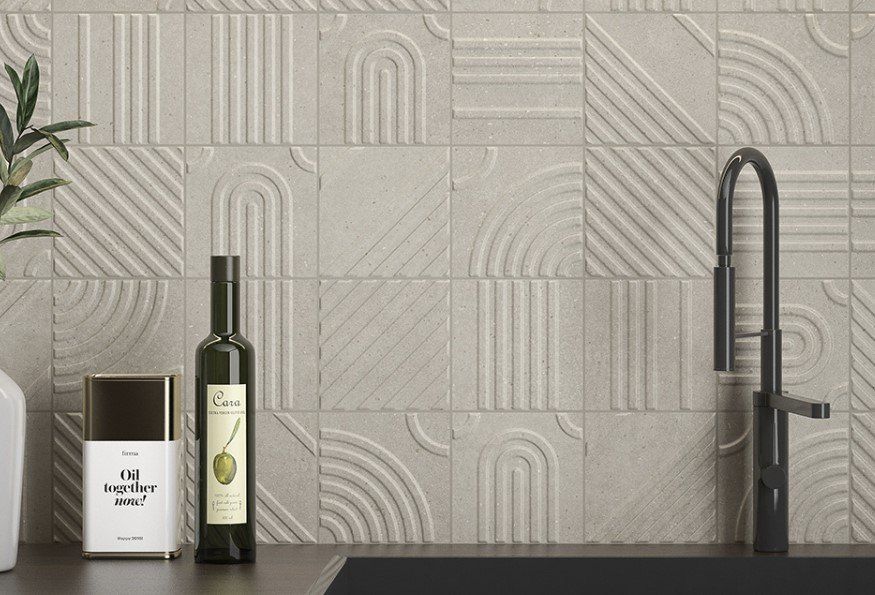 Sydney fluted square tiles used as a splashback tile behind a sink