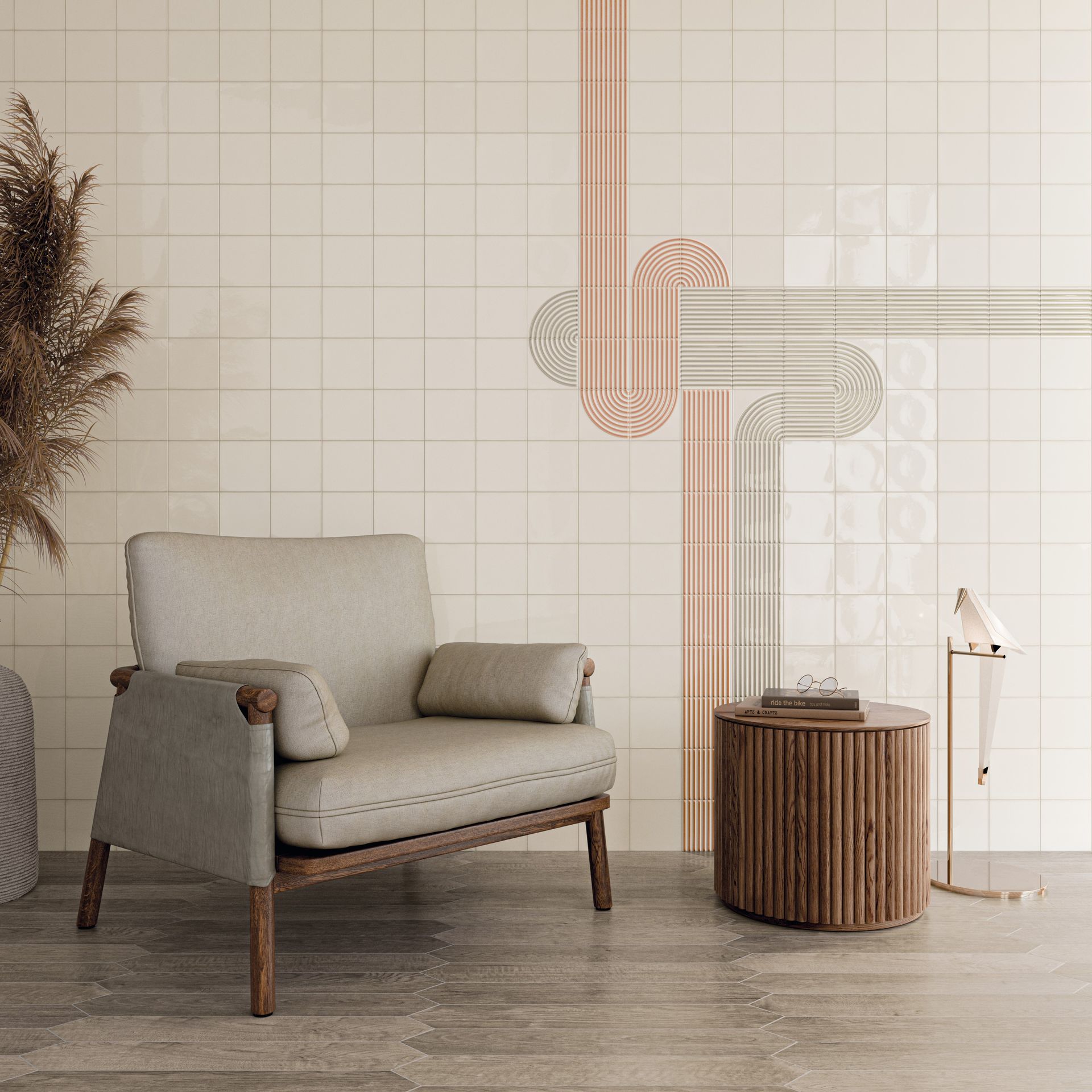 a funky pattern created with our orange 3d pattern wall tiles that allow you to let loose and create something unique