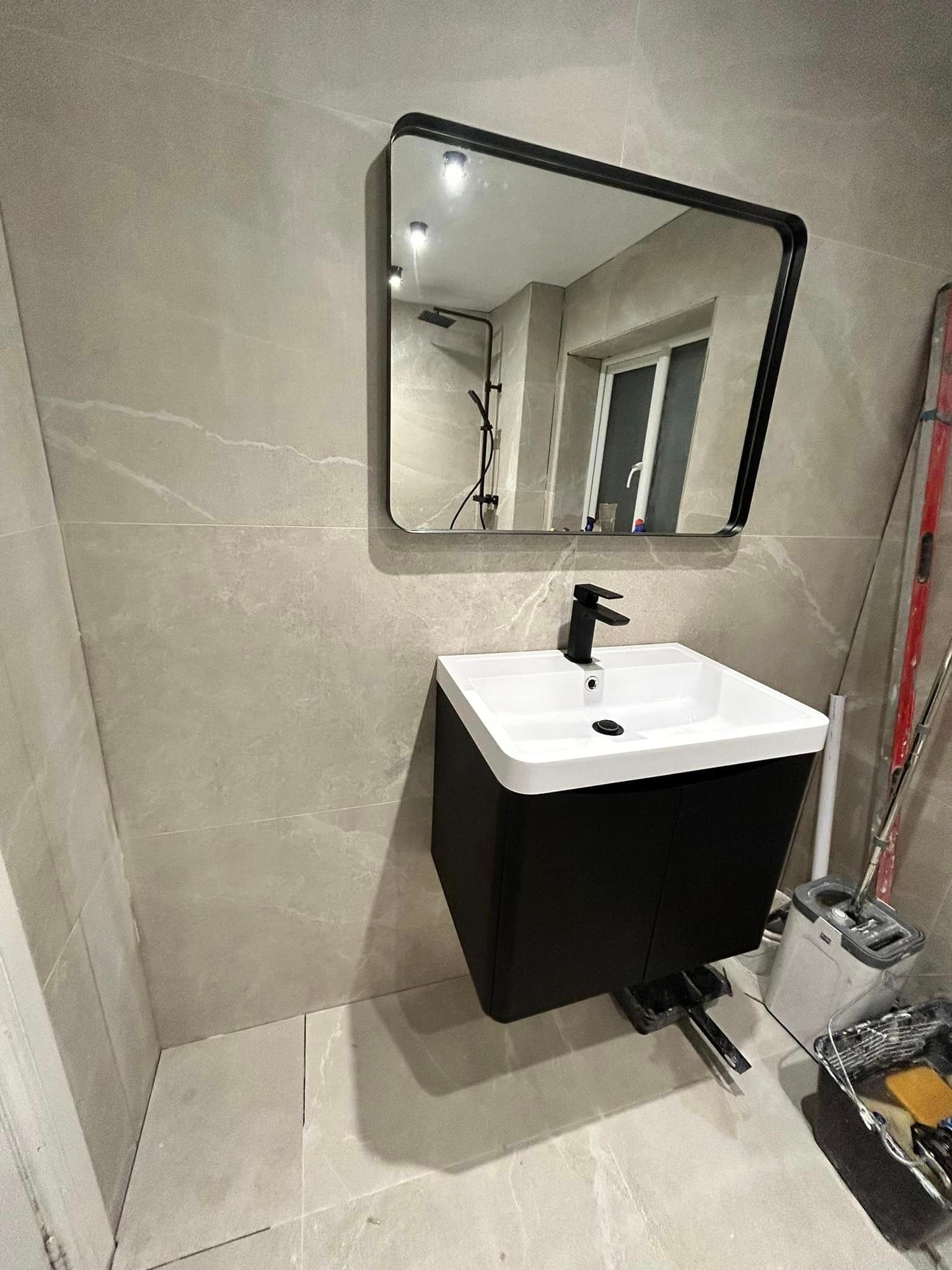 Grey marble tiles used in a modern bathroom